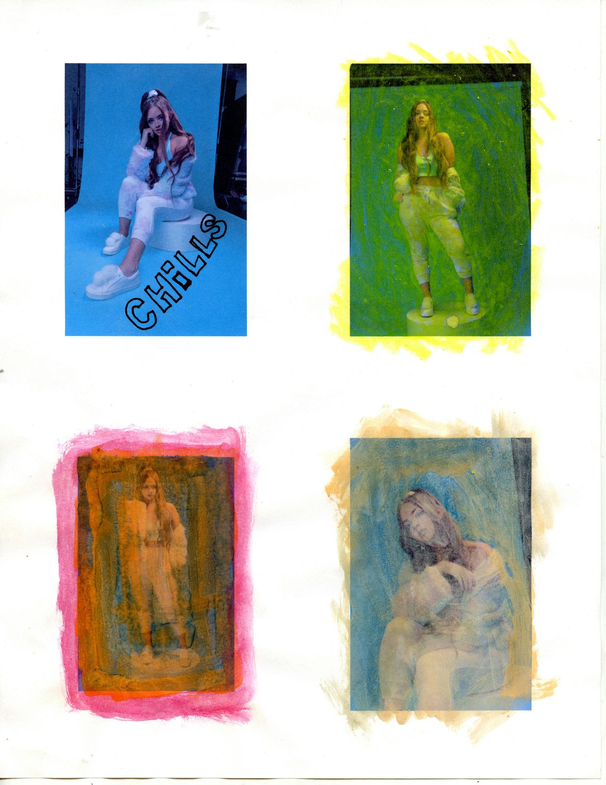 Set of four softly tinted portrait prints on a page